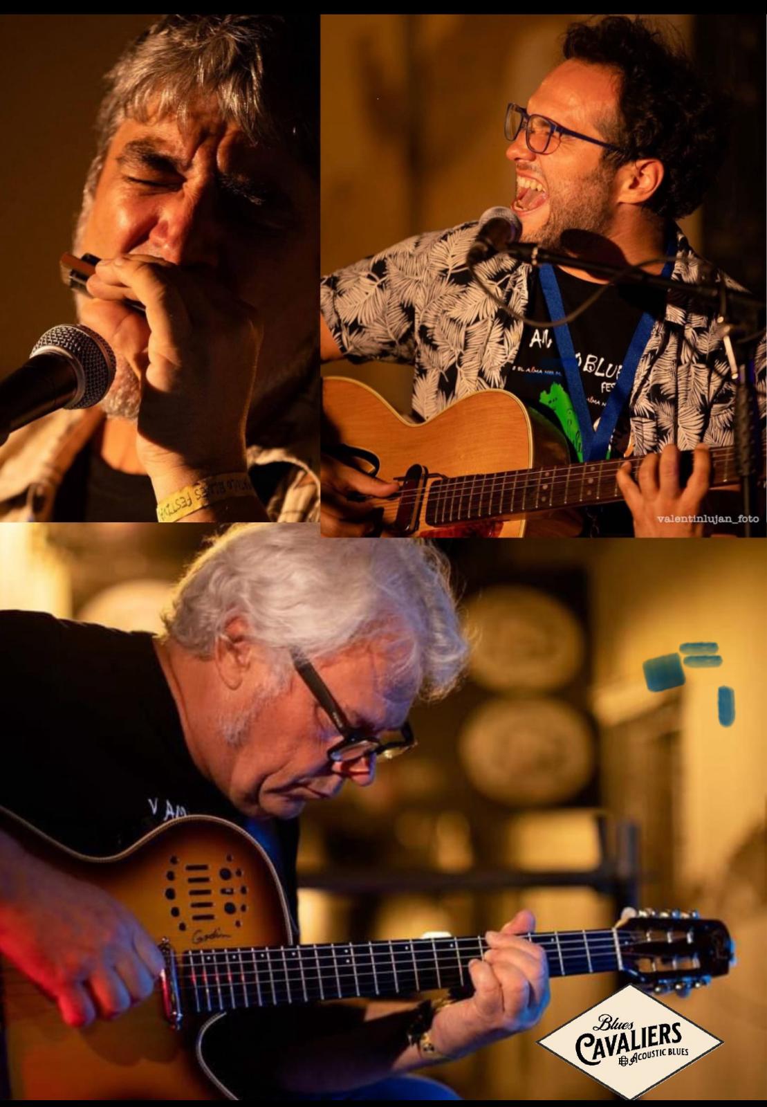 Álvaro Leal, Larry Mendoza y Gabi Torné, de Blues Cavaliers, tocando en directo